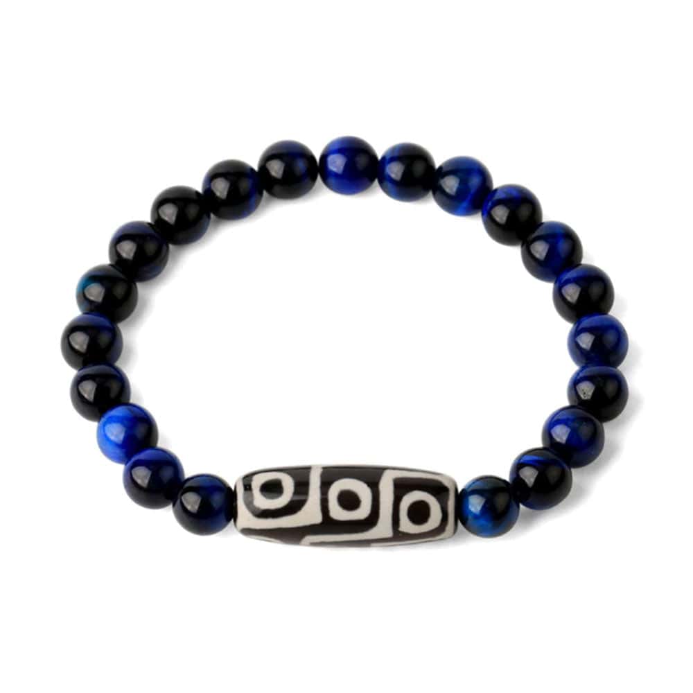 Bracelet Oeil De Tigre Bleu & Dzi "Johanna"