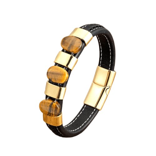 Bracelet Oeil De Tigre "Giulia" en Acier et Cuir