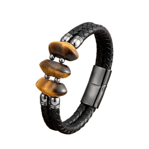 Bracelet Oeil De Tigre "Maé" en Acier et Cuir