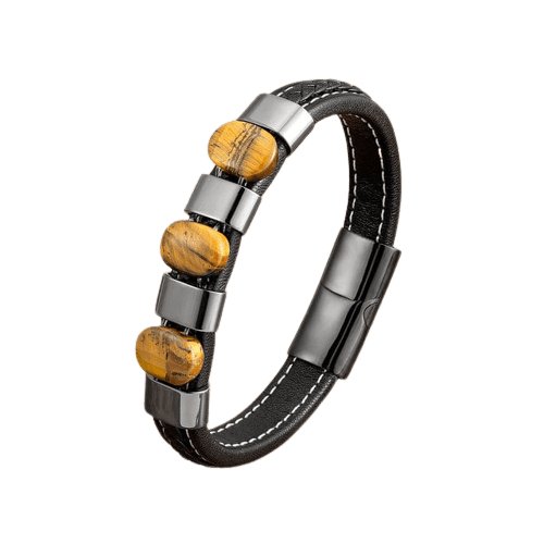 Bracelet Oeil De Tigre "Maël" en Acier et Cuir