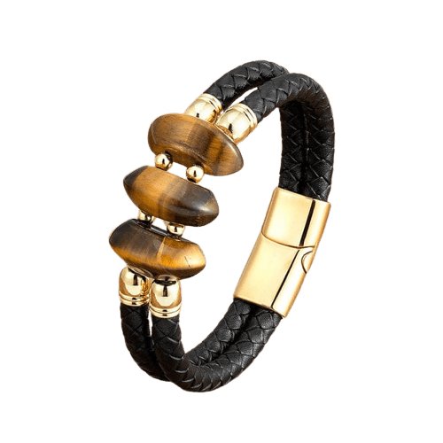 Bracelet Oeil De Tigre "Sacha" en Acier et Cuir