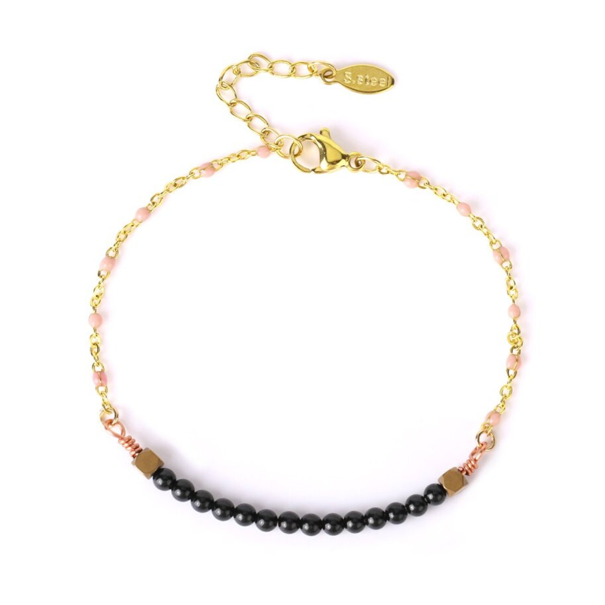 Bracelet Onyx Noir "Aline" Acier Inoxydable