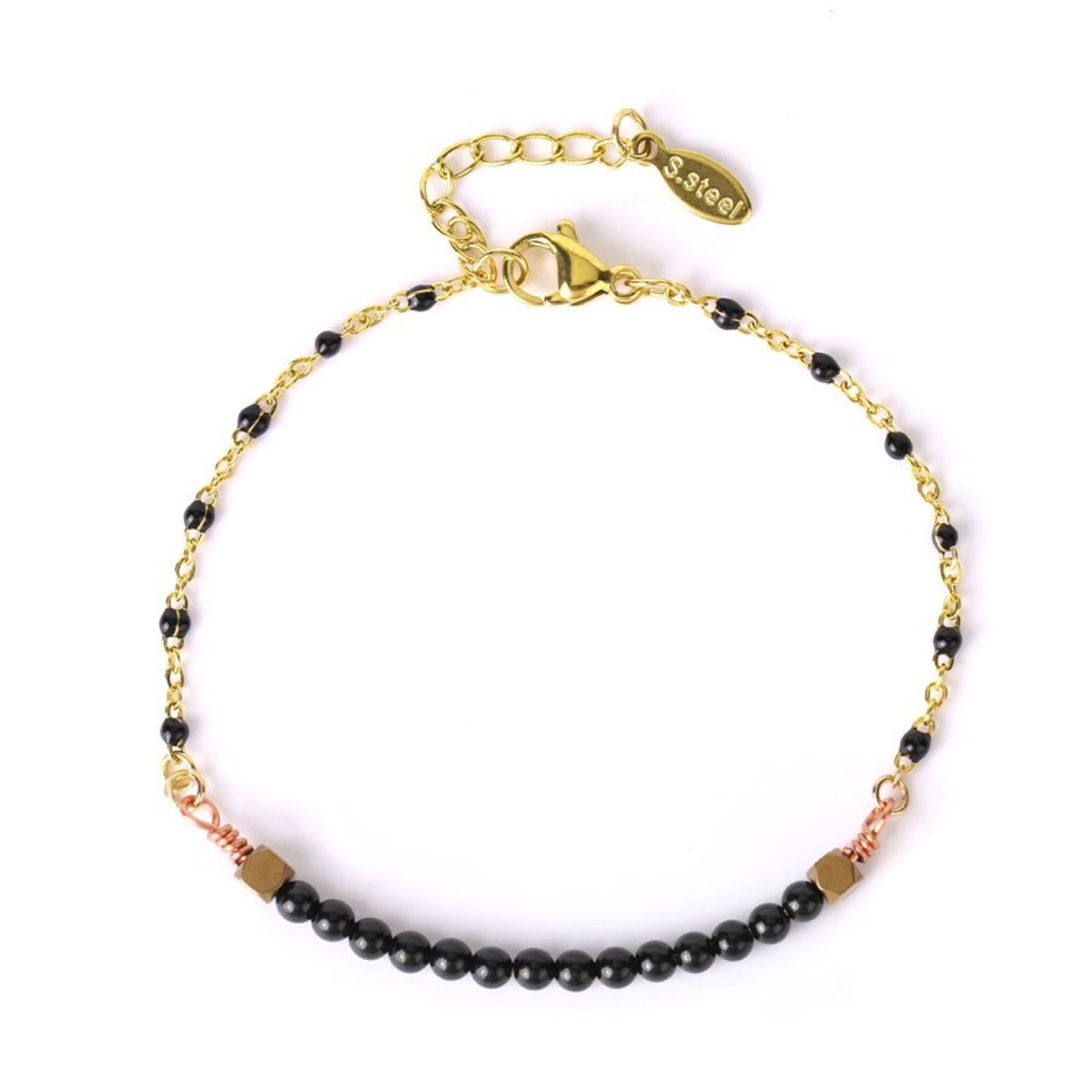 Bracelet Onyx Noir "Hazel" Acier Inoxydable