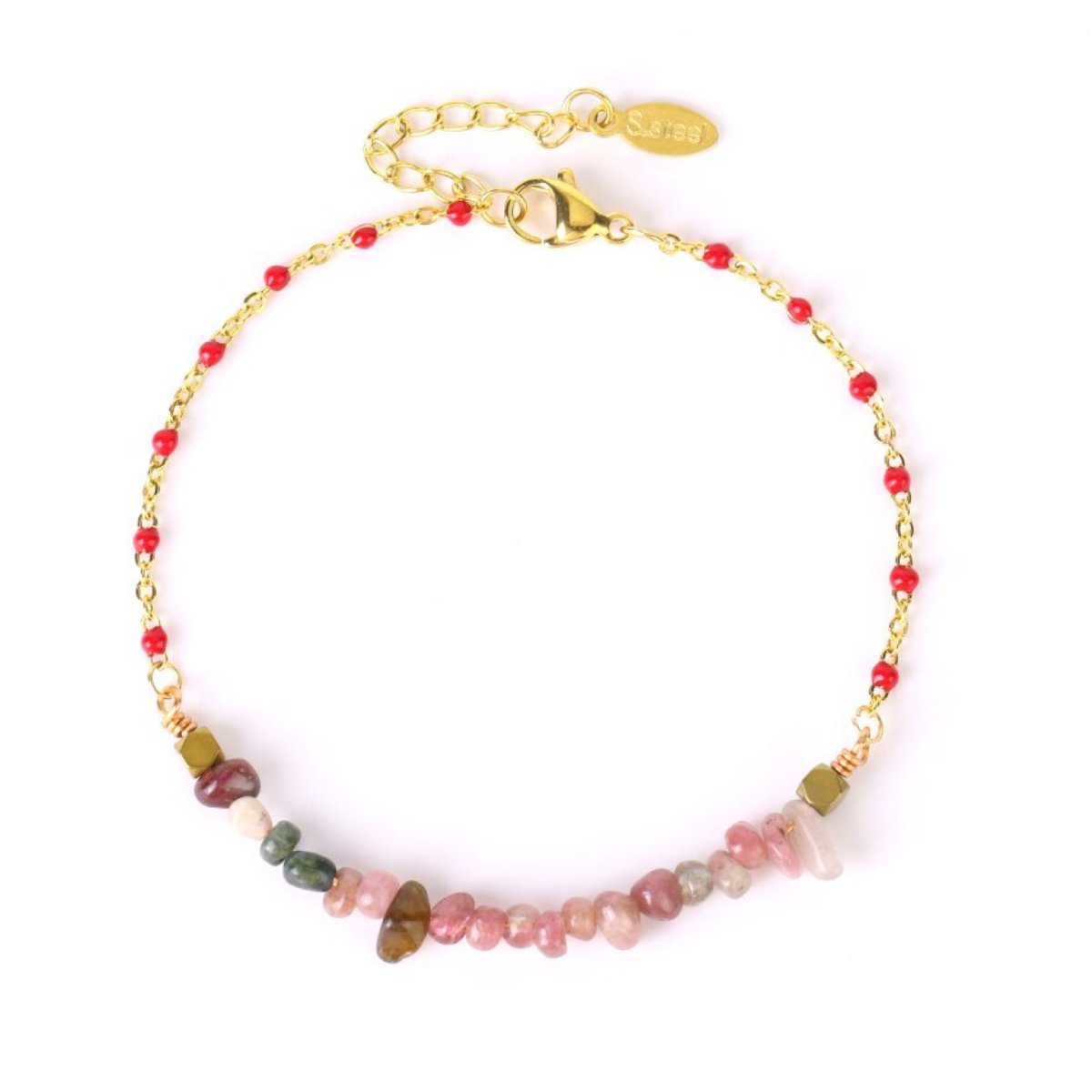 Bracelet Perles Tourmaline "Charline" Acier Inoxydable