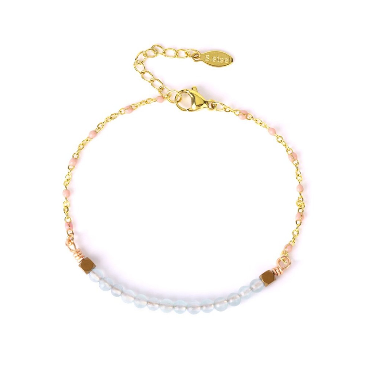 Bracelet Pierre Aigue Marine "Nadia" en Acier