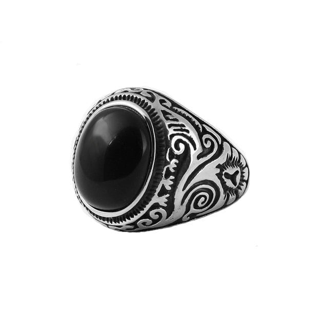 Chevalière Agate Noire Précieuse "Cesare" en Acier Inoxydable