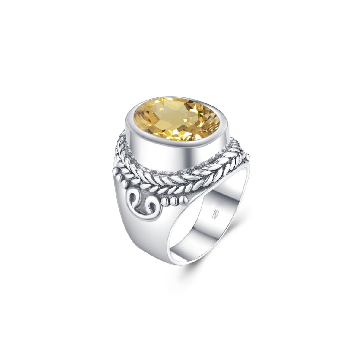 Chevalière Citrine Elégance "Oscar" en Argent sterling