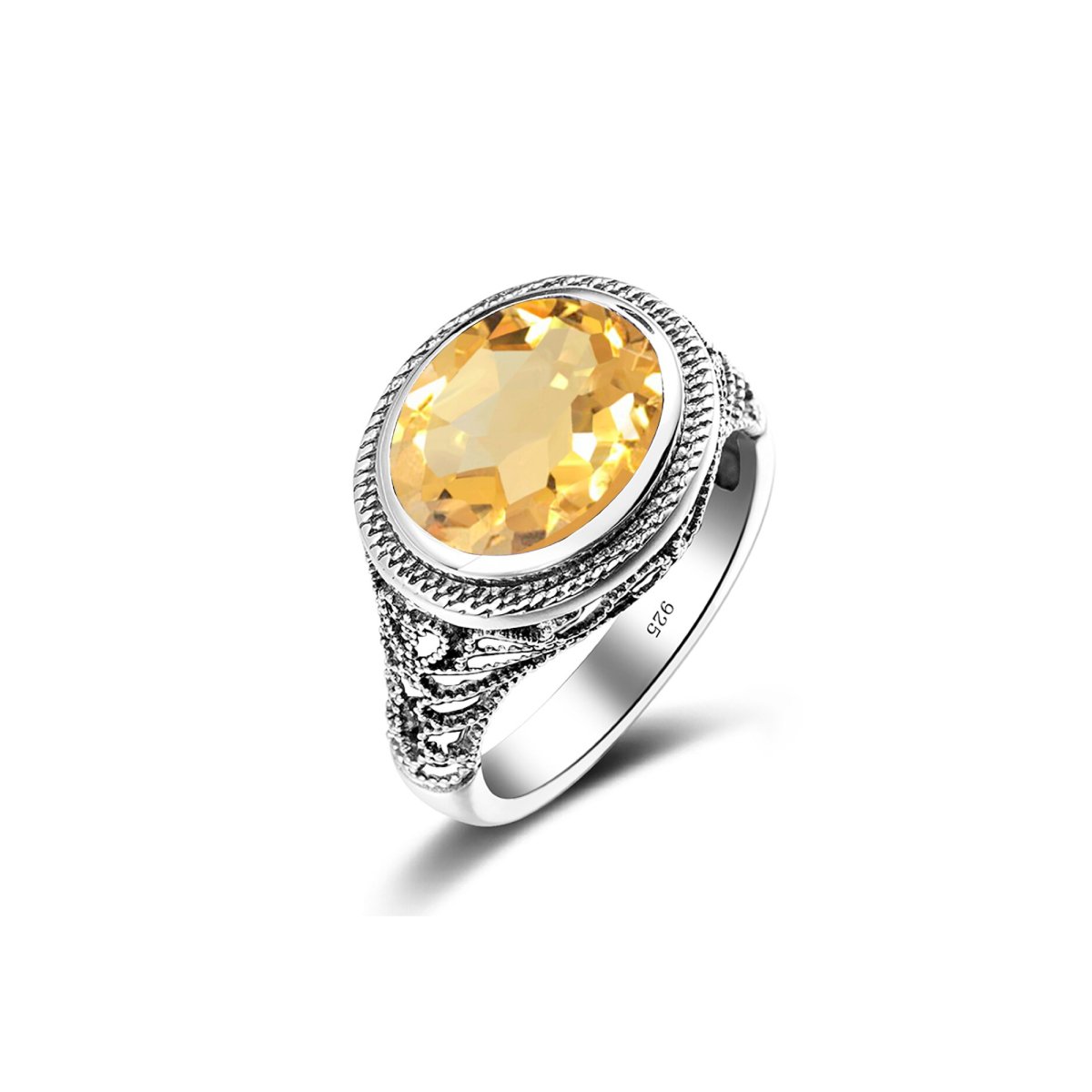 Chevalière Citrine Majestueuse "Elior" en Argent Sterling