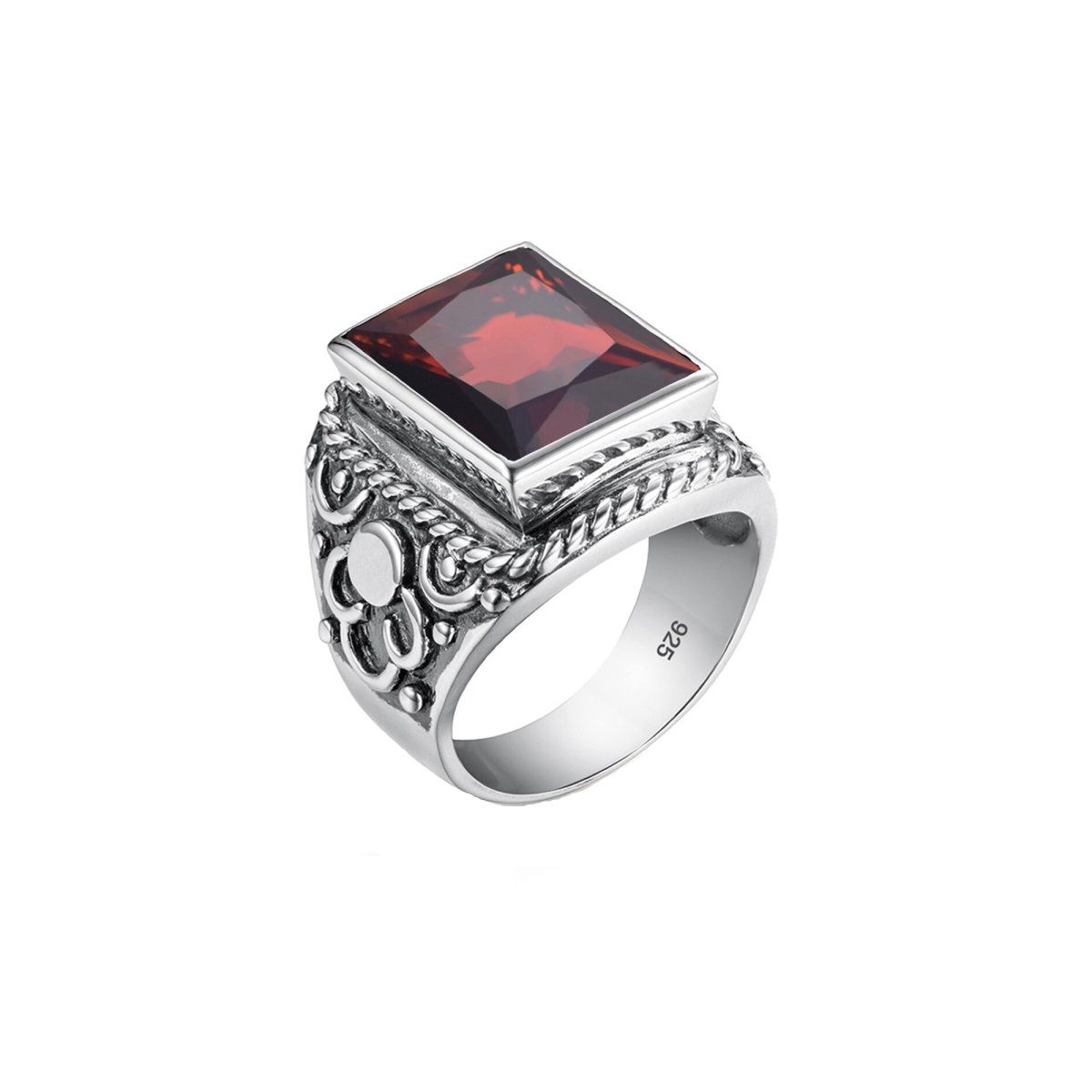 Chevalière Grenat Solaire "Izaac" en Argent 925