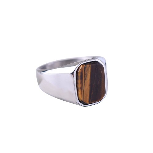 Chevalière Homme Oeil De Tigre "Plato" en Acier Inoxydable