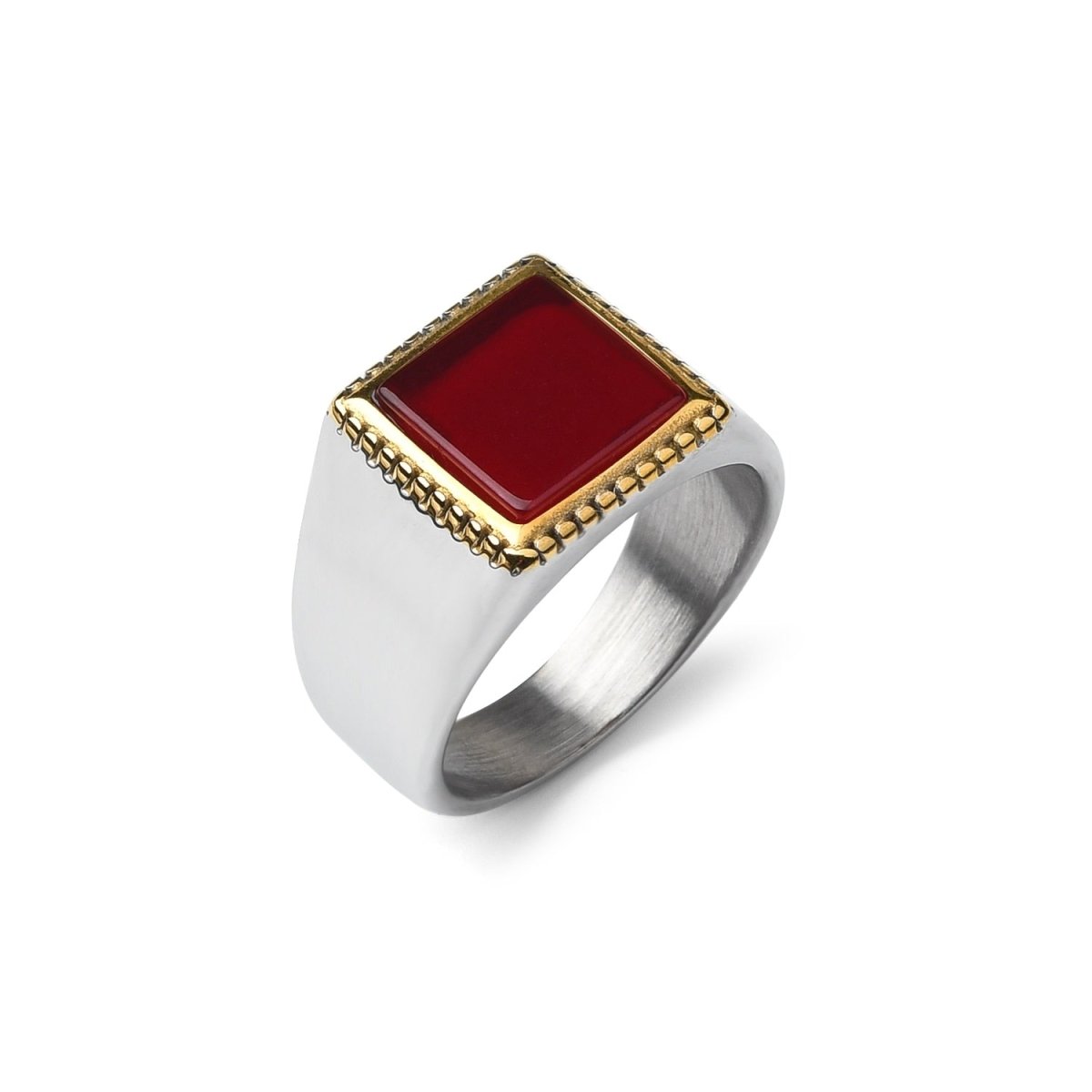 Chevalière Homme Onyx Rouge "Thales" en Acier