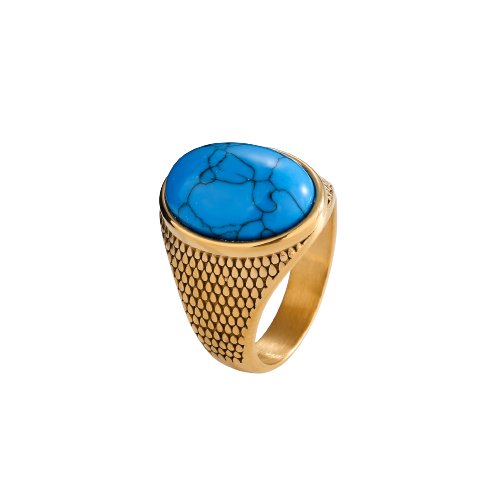 Chevalière Homme Turquoise Brillante "Zenon" en Acier Inoxydable