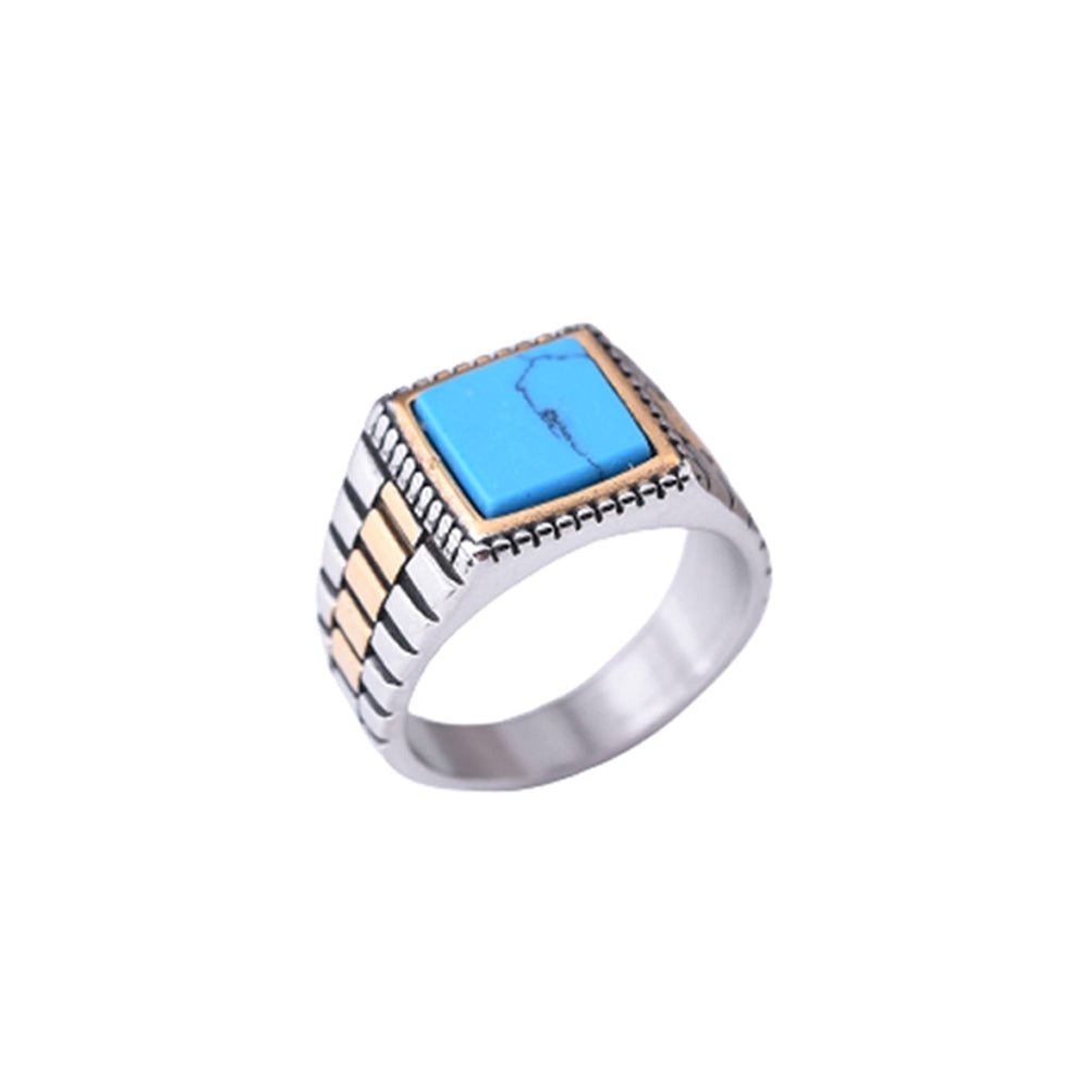 Chevalière Homme Turquoise Éclatante "Hippolyte" en Acier Inoxydable