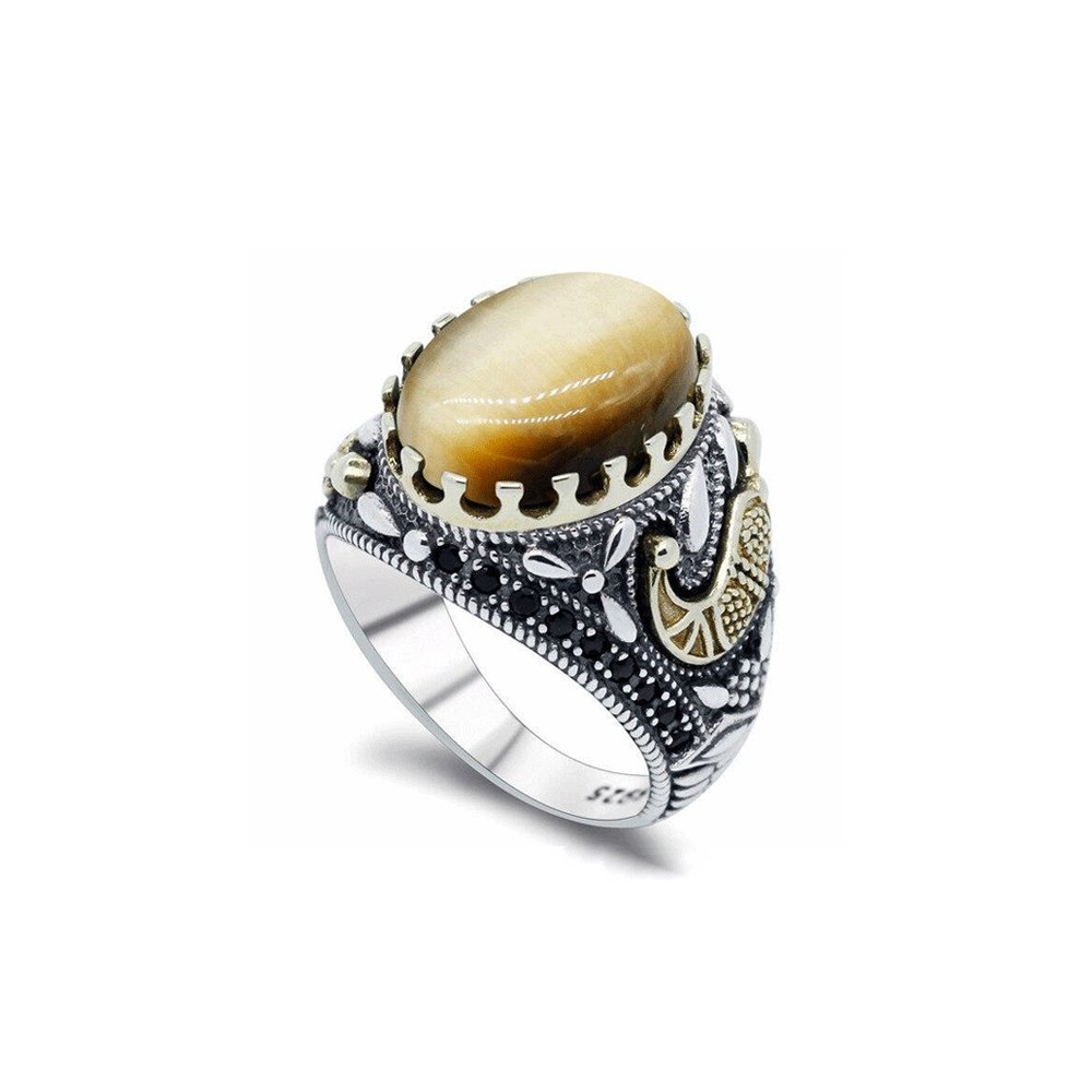 Chevalière Oeil De Tigre "Achille" en Argent 925