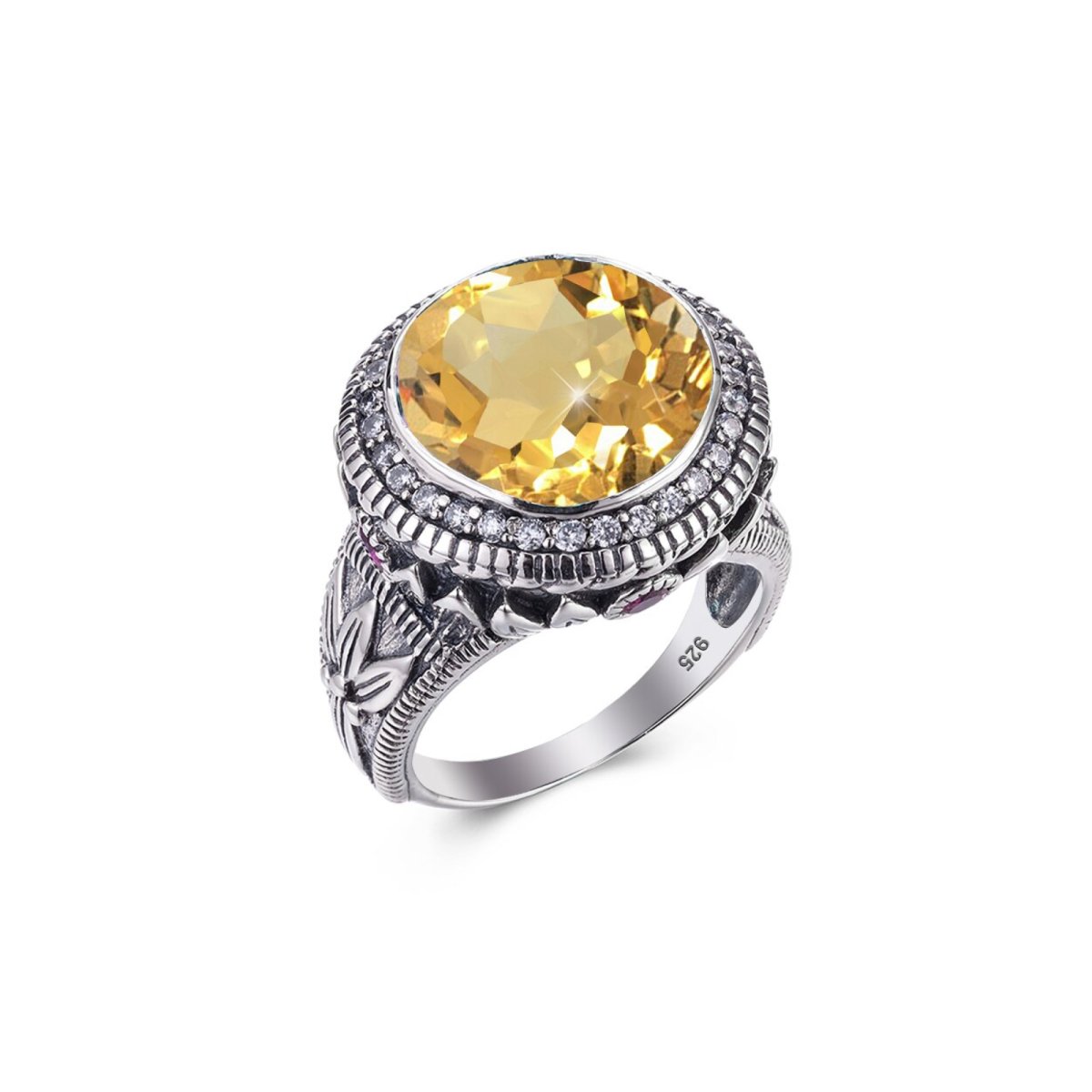 Chevalière Pierre Citrine "Adrian" en Argent Sterling