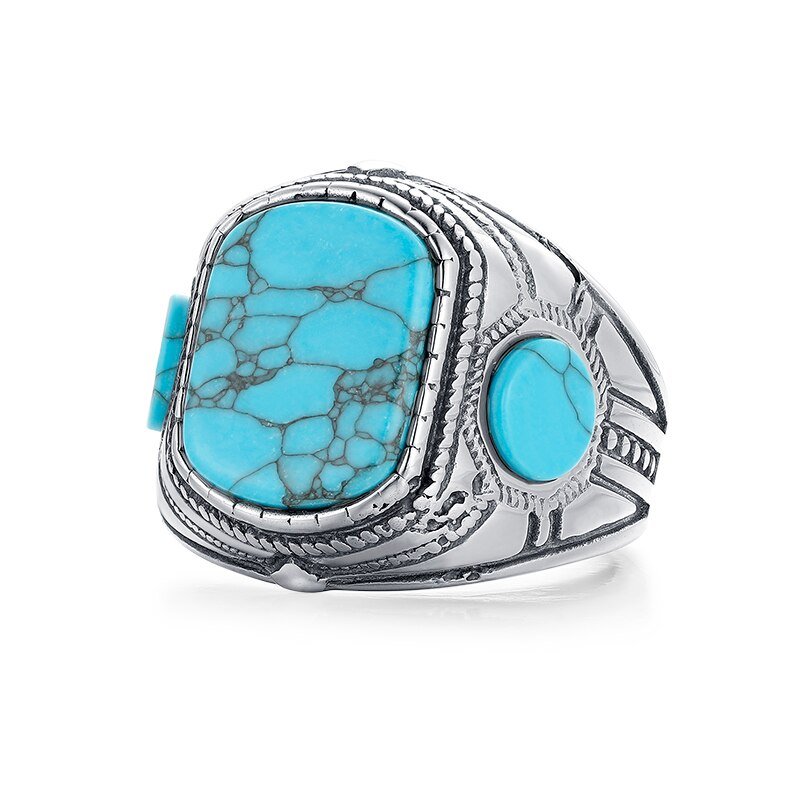 Chevalière Turquoise Baroque "Benedict" en Acier Inoxydable