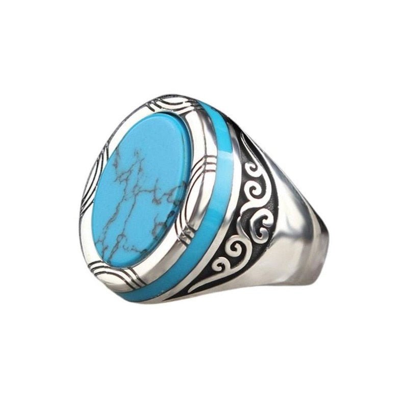 Chevalière Turquoise Raffinée "Leopold" en Acier Inoxydable