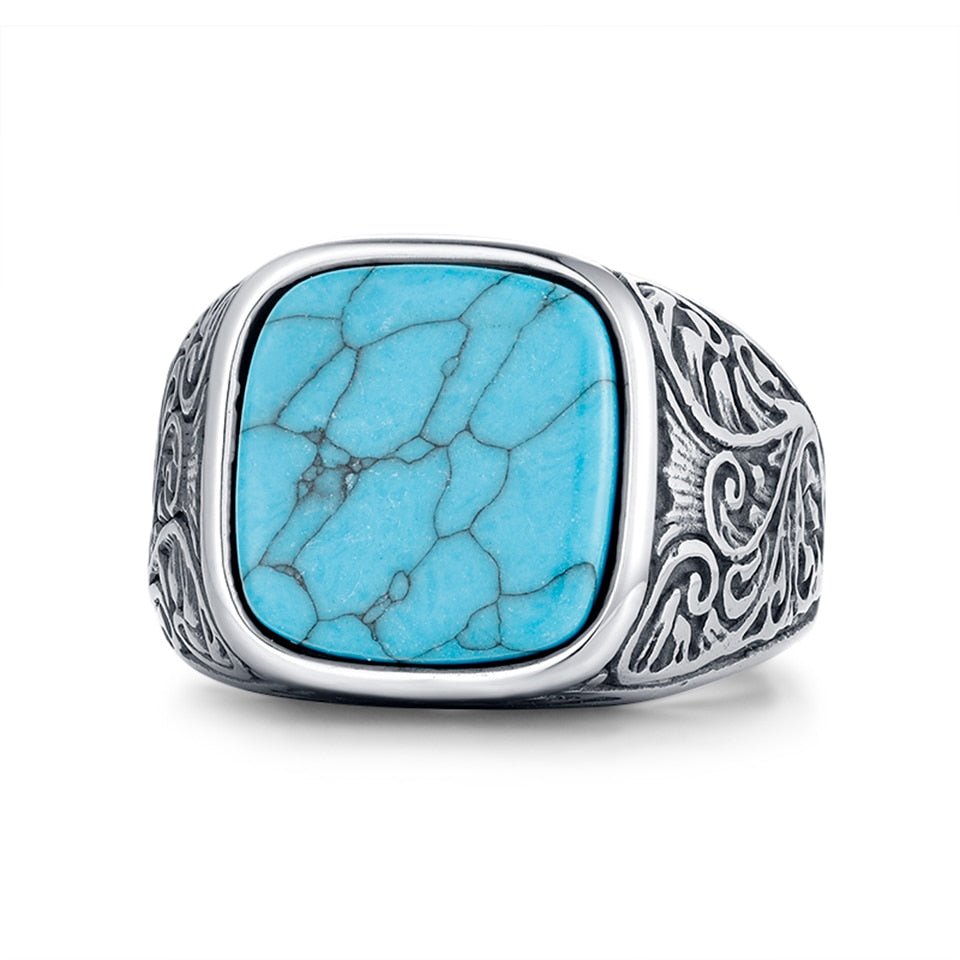 Chevalière Turquoise Tendance "Winthrop" en Acier Inoxydable