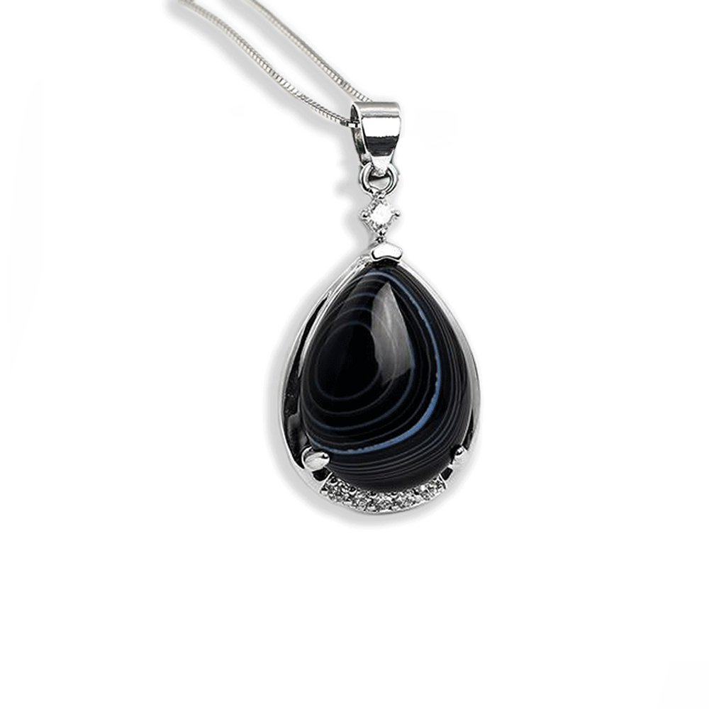 Collier Agate Noire "Charly" en Argent 925