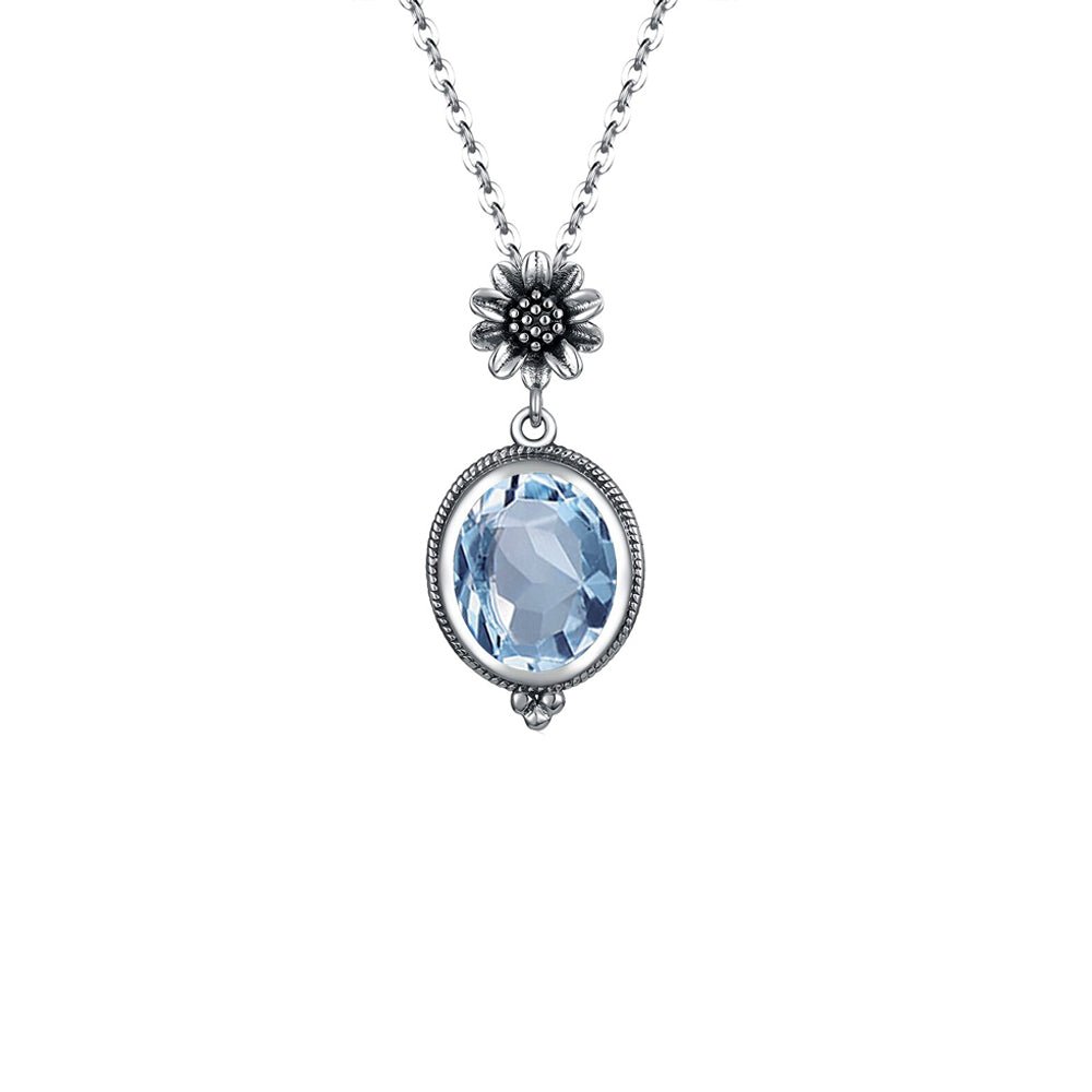 Collier Aigue Marine "Diana" en Argent Sterling