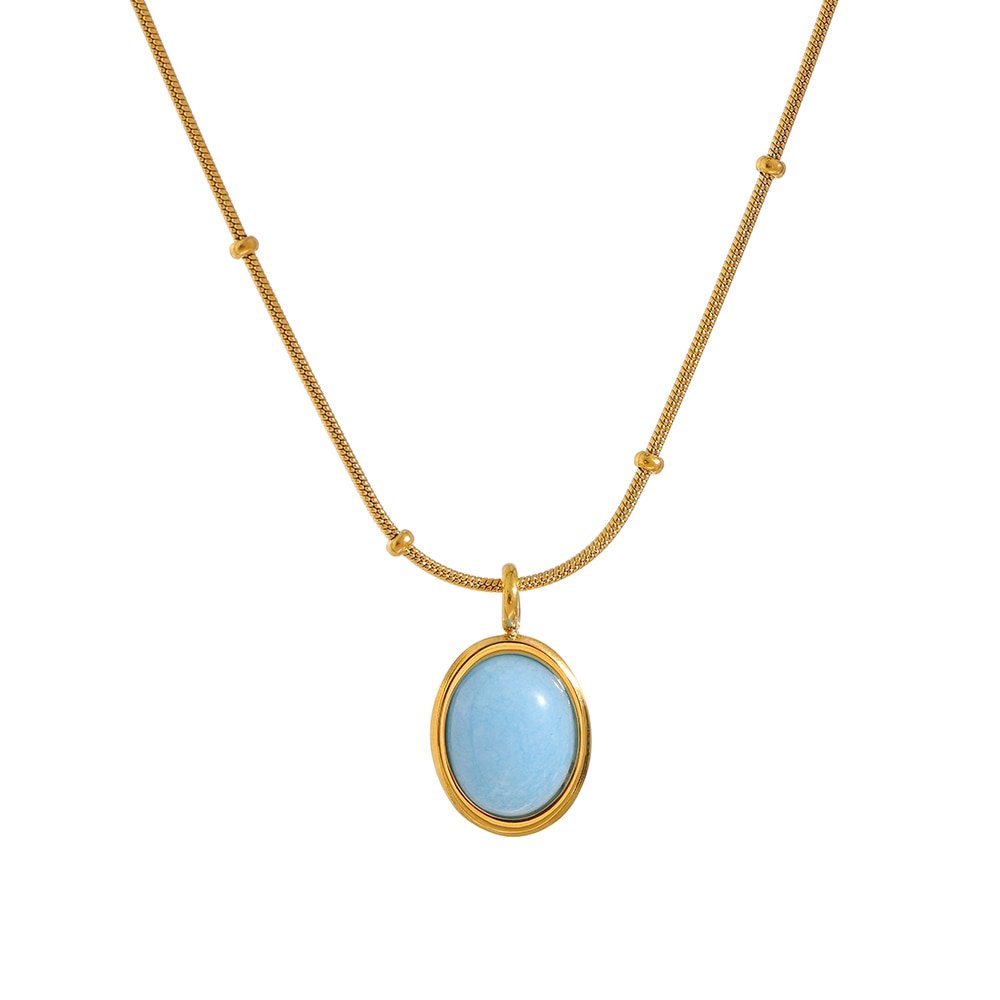 Collier Pierre Aigue Marine "Valère" en Acier Inoxydable