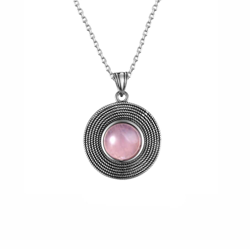 Collier Pierre Quartz rose "Angèle" en Argent 925