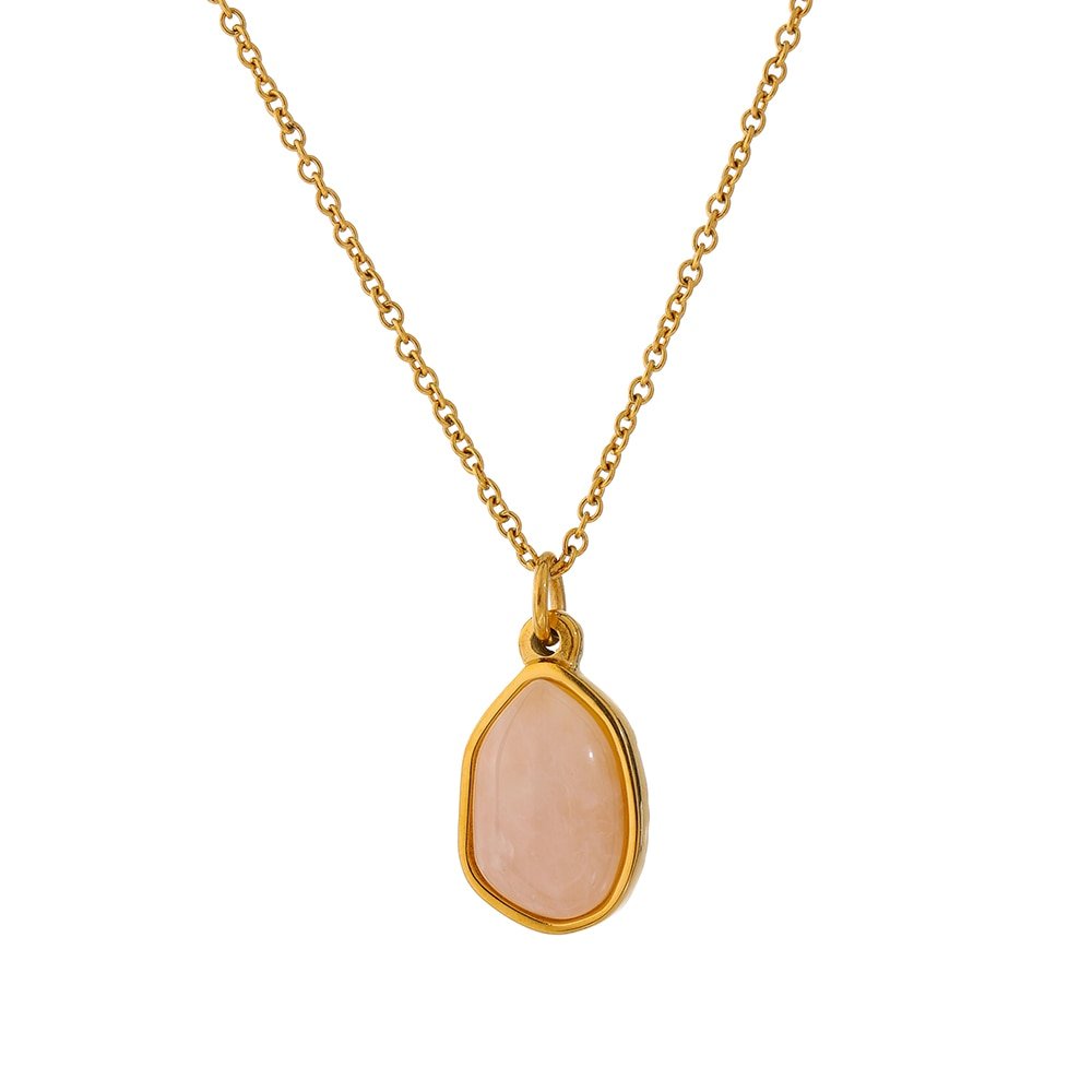 Collier Quartz Rose "Lucie"en Acier Inoxydable